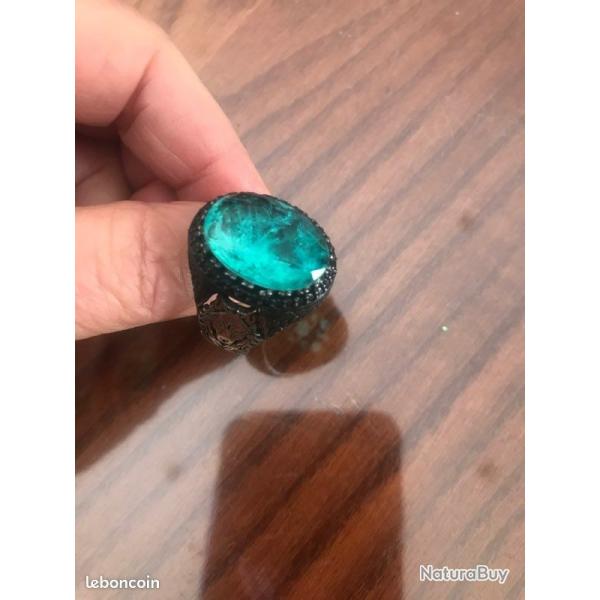 bague amerindien ttes de loups sculpts pierre tourmaline paraiba argent sterling 925