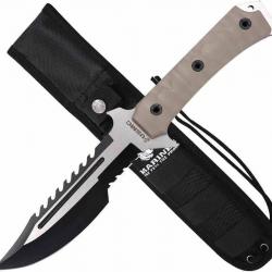 Couteau Tactical USMC Lame Acier 3Cr13MoV Manche G10 Tan Etui Nylon USMFIX3006TN