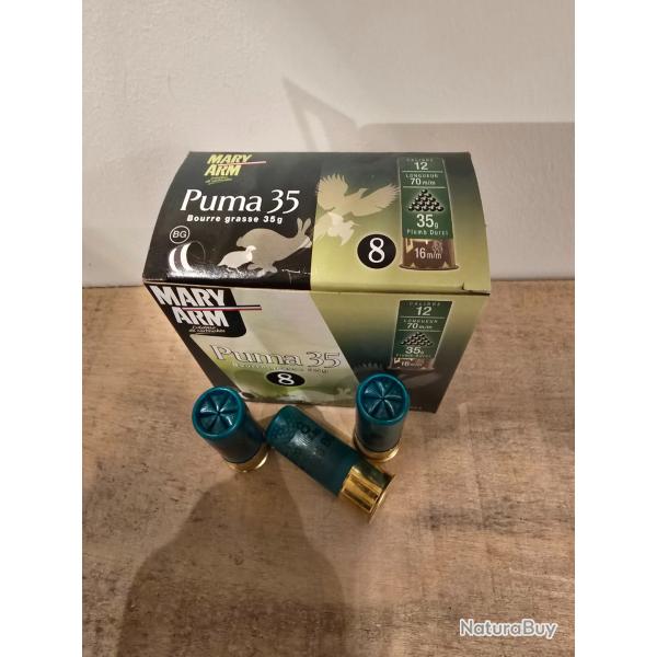 Lot de 7 boites de cartouches Mary Arm puma 35 12/70 plomb de 8 bourre grasse