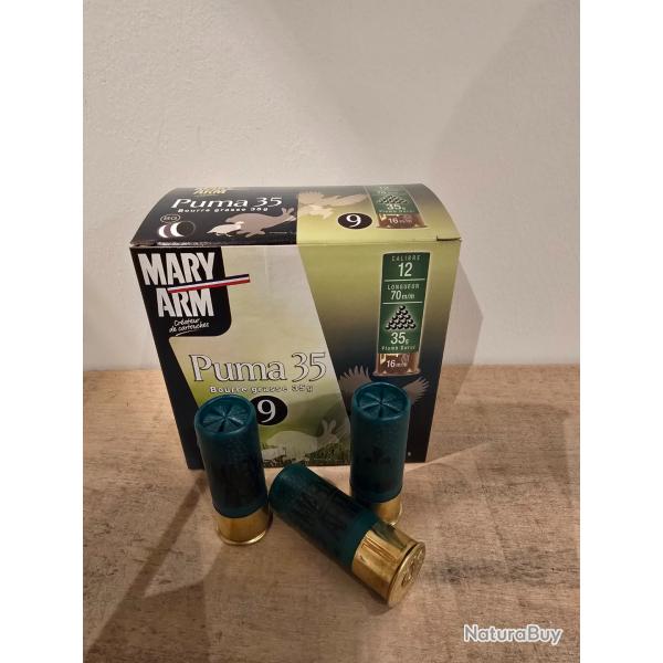 Carton de 10 boite de cartouches Mary Arm puma 35 12/70 plomb de 9 bourre grasse
