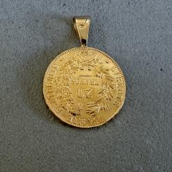 Pendentif avec véritable pièce 20 Francs or Cérès - 22 carats