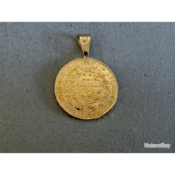 Pendentif avec vritable pice 20 Francs or Crs - 22 carats