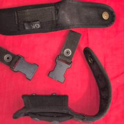 Lot occasion 4 pièces étui couteau pliant + étui bâton tactique + 2 suspentes à clip universel 30 mm