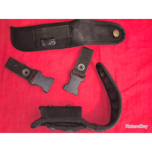 Lot occasion 4 pièces étui couteau pliant + étui bâton tactique + 2 suspentes à clip universel 30 mm