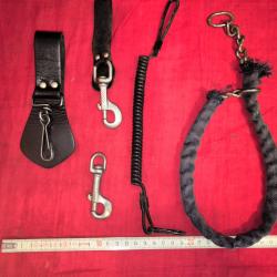 Lot occasion dragonne spirale chaîne gaine toile crochets d'attache et pattes de cuir pour ceinture