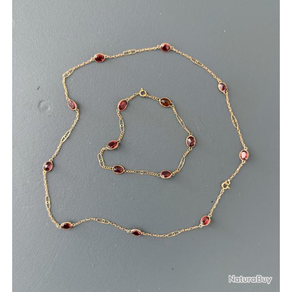 Magnifique parure or 18 Carats - Collier et bracelet - pierres rouges
