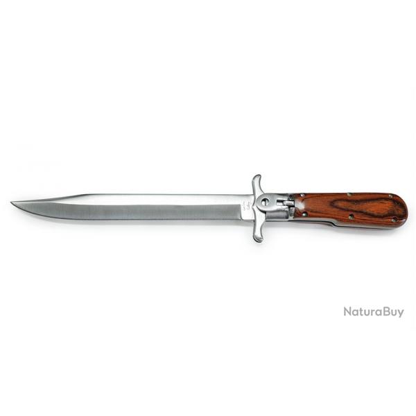 Dague pliante de chasse manche bois de rose lame en acier pointe double tranchante 3CR13 tui cuir l