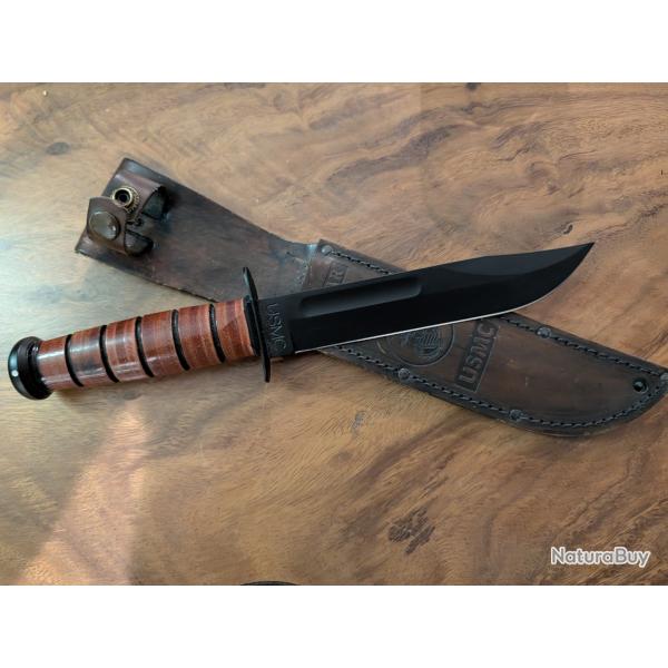 KA-BAR USMC tat neuf  Couteau de combat / utilitaire (lame 17,8 cm, acier 1095)  avec tui cuir