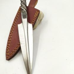 Dague à pointe de flèche de chemin de fer Lame en acier en Carbone  avec Etui en Cuir