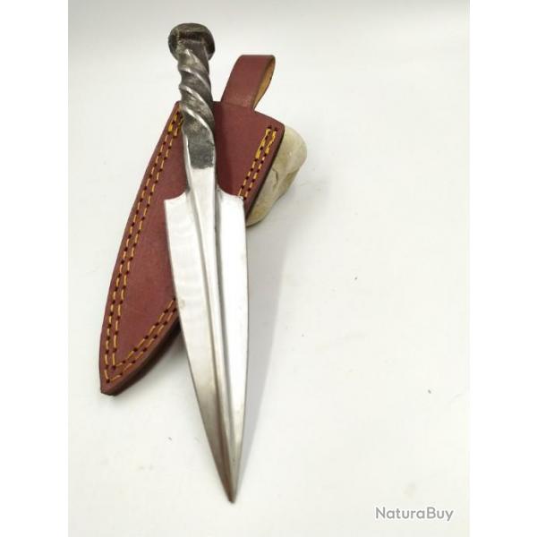 Dague  pointe de flche de chemin de fer Lame en acier en Carbone  avec Etui en Cuir