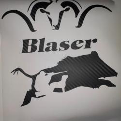 Autocollants Blaser + chasse aux sanglier carbone décoration voiture coffre fort ou autres 25 cm