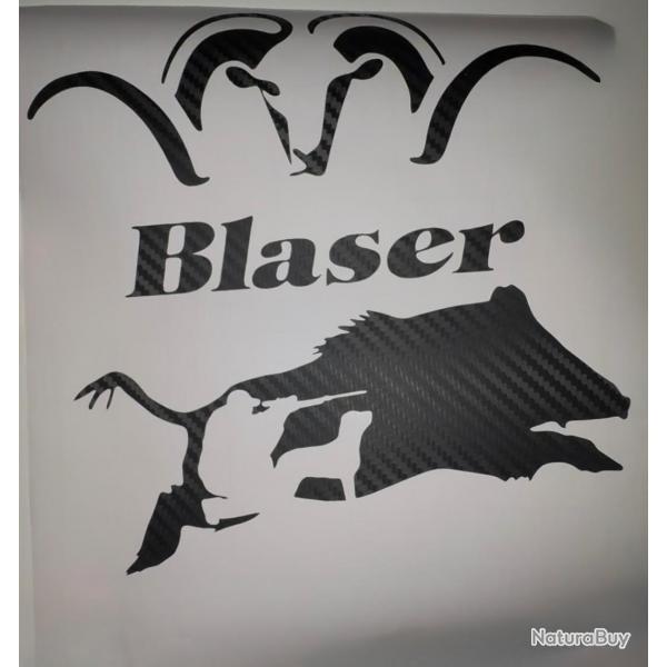 Autocollants Blaser + chasse aux sanglier carbone dcoration voiture coffre fort ou autres 25 cm