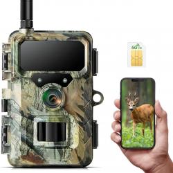 Caméra de Chasse 4G LTE 32MP 1080P HD Vision Nocturne Infrarouge 850nm Étanche IP66 Carte SIM & App