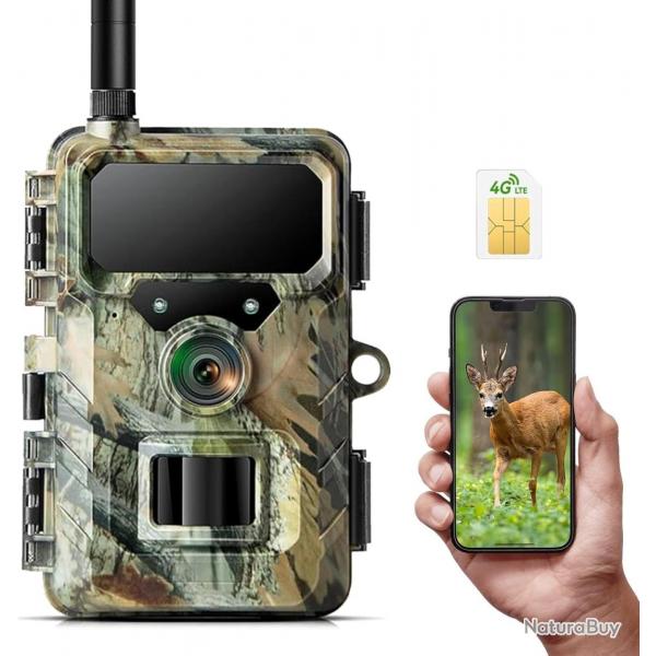 Caméra de Chasse 4G LTE 32MP 1080P HD Vision Nocturne Infrarouge 850nm Étanche IP66 Carte SIM & App