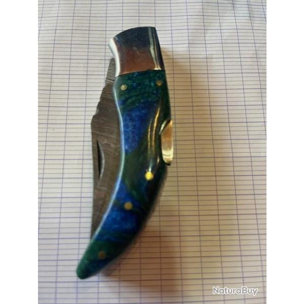 COUTEAU LAME DAMAS BLEU VERT