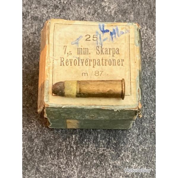 Boite originale de 25 cartouches 7.5 mm Nagant Sudois Mle 1887 - TRES RARE  - trs bon tat