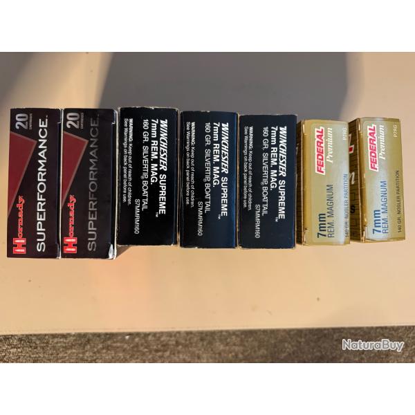 7mm Remington magnum Munitions lot de 7 botes