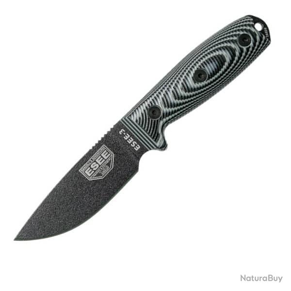 Couteau fixe de survie ESEE-3 gris et noir E3PMB002