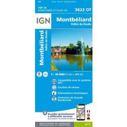 CARTE IGN 3622OT MONTBÉLIARD VALLÉE DU DOUBS