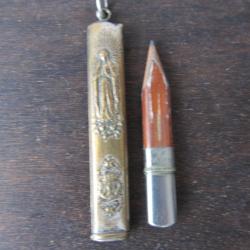 Porte crayon en laiton et métal argenté 1900