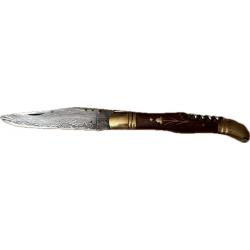 couteau de poche Laguiole Bougna damas manche incrusté et étui Desyris en cuir
