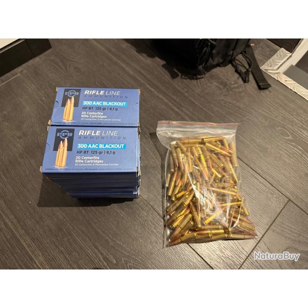 Lot de 14 botes de 20 cartouches + 114 cartouches en vrac de PPU 300 aac blackout 125 grains HPBT