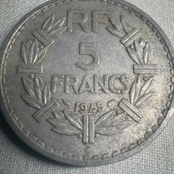 Pièce 5 Francs Lavrillier 1945 C - Castelsarrasin - Aluminium - SUP