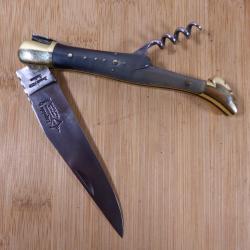 Couteau pliant LAGUIOLE 2 pièces G DAVID CARBONE corne Thiers TB état FRANCE