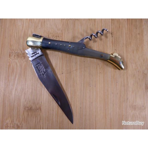 Couteau pliant LAGUIOLE 2 pices G DAVID CARBONE corne Thiers TB tat FRANCE