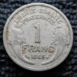 Monnaie France - 1945 C - 1 franc Morlon Aluminium, légère (1.3 gr) (Grade : AB) - Ref N1676