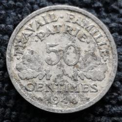 Monnaie France - 1944 B - 50 centimes Francisque légère (0.7 gr) (Grade : AB) - Ref N1117