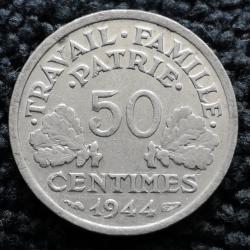 Monnaie France - 1944 B - 50 centimes Francisque légère (0.7 gr) (Grade : TTB) - Ref N1140