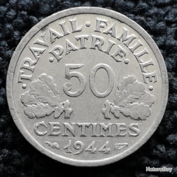 Monnaie France - 1944 B - 50 centimes Francisque lgre (0.7 gr) (Grade : TTB) - Ref N1140