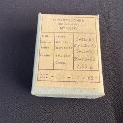 BOITE 15 MUNITIONS CARTOUCHES CALIBRE 7.5MM MODELE 1929 C 1939 - 7,5X54 MAS