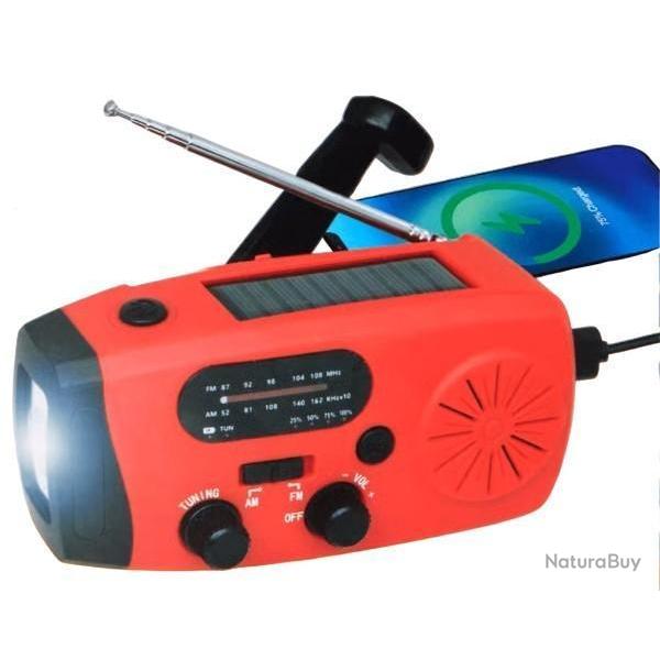 Radio de secours solaire 4000mAh avec manivelle, power bank, Mto, Radio, Alarme SOS, Lampe LED