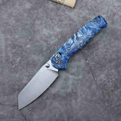 Couteau Defcon Artifact Blue/white Lame Acier 14C28N Sheepfoot Manche Résine Axis Lock IKBS TD024BLW