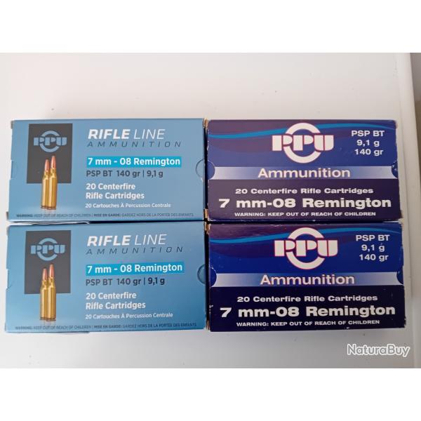 80 Douilles PPU AMMUNITION Conditionnes dans leurs botes calibre 7mm-08 REM Tires une seule fois.