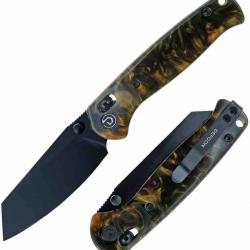 Couteau Defcon Artifact Black/Gold Lame Acier 14C28N Sheepfoot Manche Résine Axis Lock IKBS TD024BKG