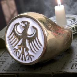 Bague chevaliere aigle federal allemand en Laiton Massif T63 - Biker harley davidson allemagne