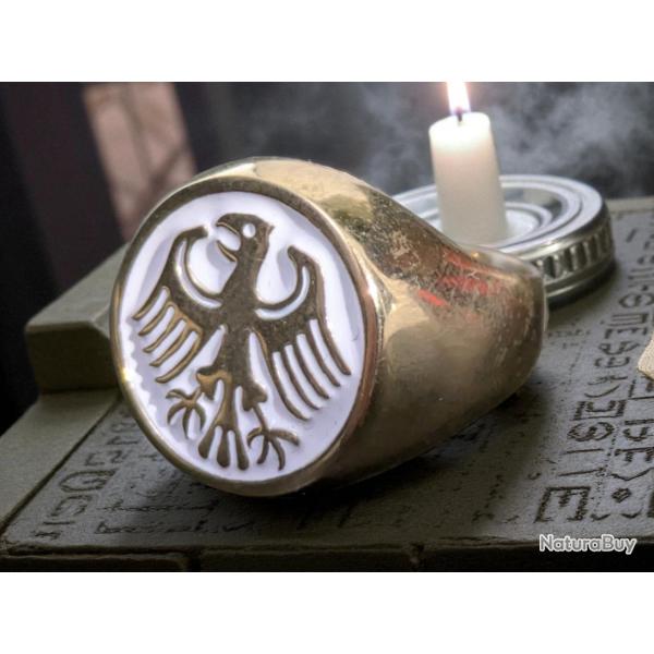 Bague chevaliere aigle federal allemand en Laiton Massif T63 - Biker harley davidson allemagne
