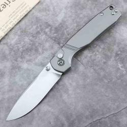 Couteau Defcon Delta Lame Acier 14C28N Drop Point Manche Alu Gris M&eacute;tallique Button Lock TD017GY