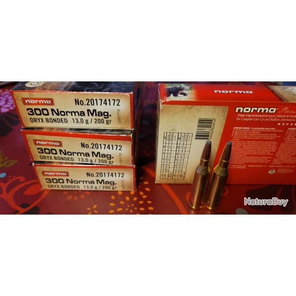 Munitions cal 300 Norma Magnum ORYX BONDED 200GR/13G. Lot de 4 botes.