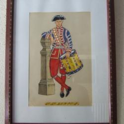 TABLEAU A LA GOUACHE " TAMBOUR DES GARDES DE LA PORTE VERSAILLES "  1780-1787
