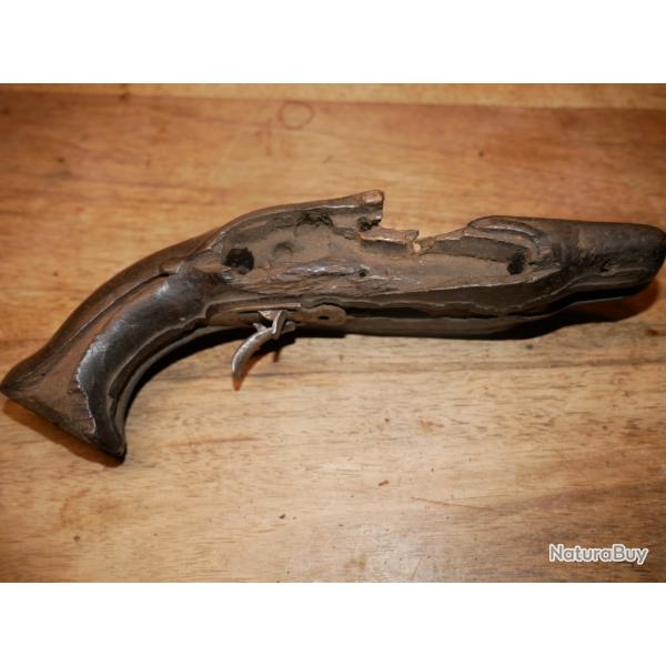 Bois de pistolet de carrosse à silex juxtaposé (bien pour restaurer une mécanique)