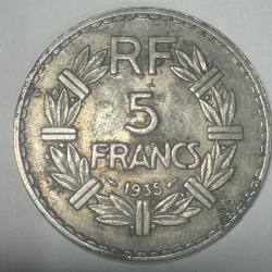 Pièce de 5 Francs Lavrillier 1935 - Nickel -République Française