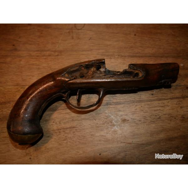 Crosse Pistolet de carrosse à calotte laiton dans le style des pistolets de gendarme
