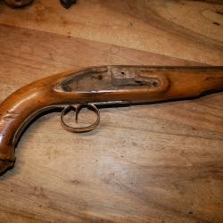 Pistolet à percussion à restaurer, jolie calotte en laiton
