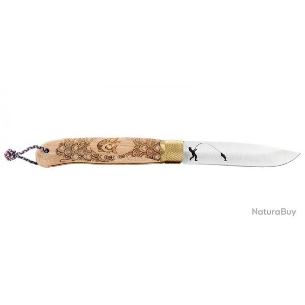Couteau Bredouille Htre - Lame 90mm - Manche Htre - Lacet Paracorde