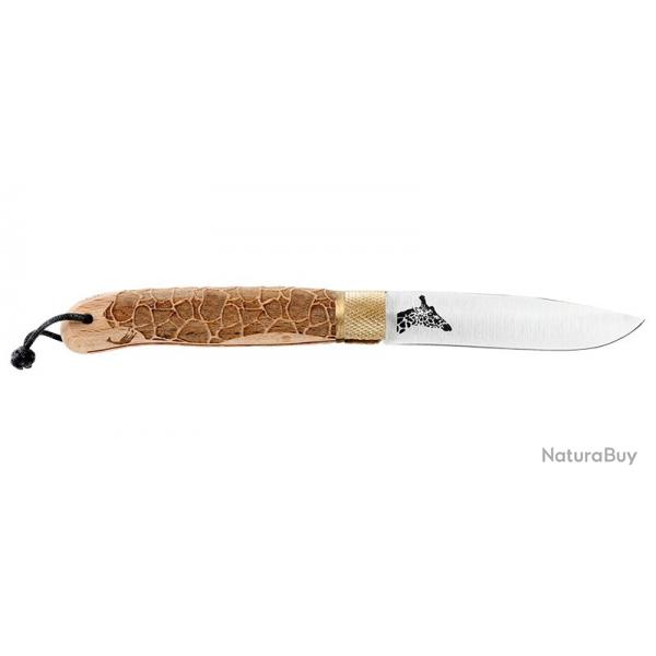 Couteau Srie Sauvage - Focus Girafe - Lame 90mm - Manche Htre - Lacet Paracorde