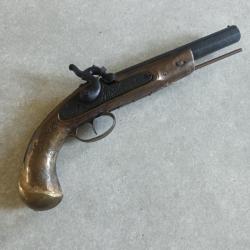 Ancien Pistolet à poudre noire à percussion artisanal et recouvert de métal - cal 14.2mm